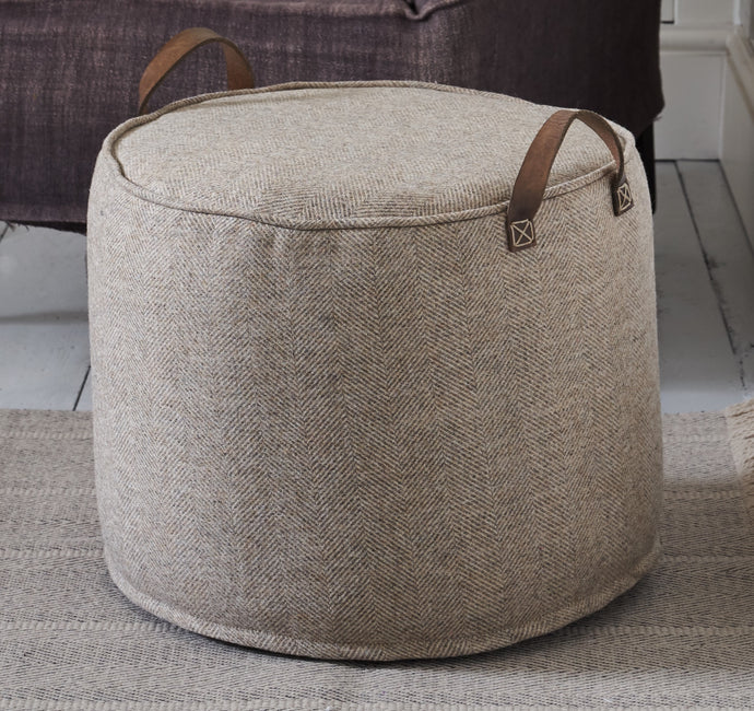 BEIGE Herringbone Wool Tuffet