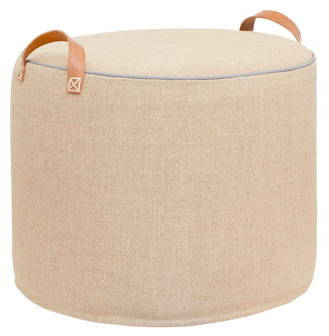 NATURAL & TAN Linen Tuffet